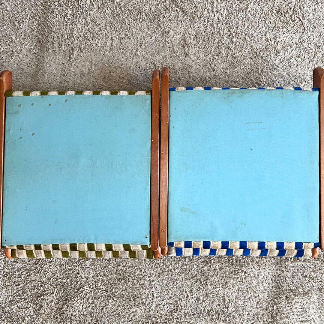 再度お値下げしました！ストライプデザイン折りたたみ座椅子2脚セット　昭和レトロ