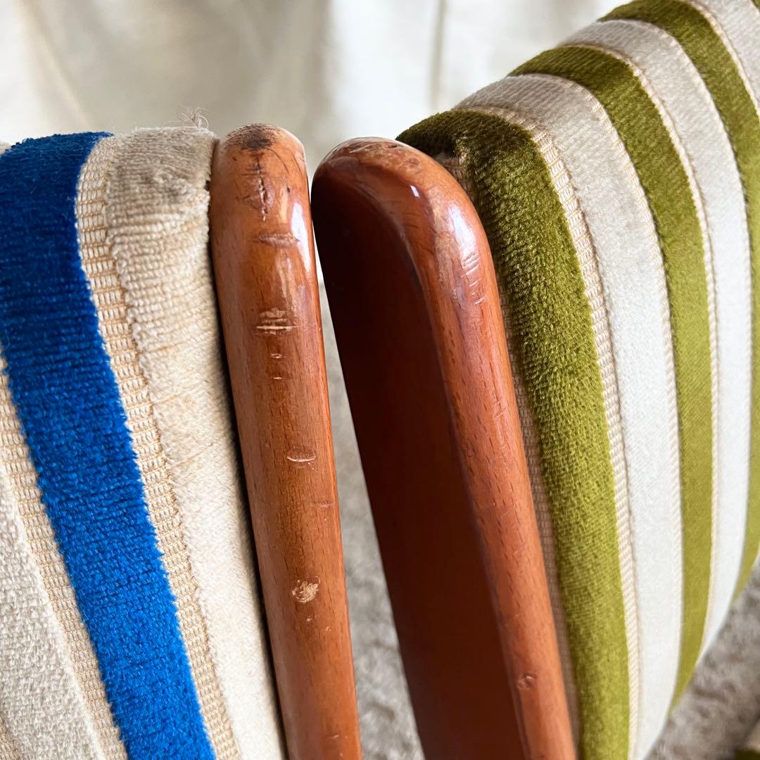 再度お値下げしました！ストライプデザイン折りたたみ座椅子2脚セット　昭和レトロ