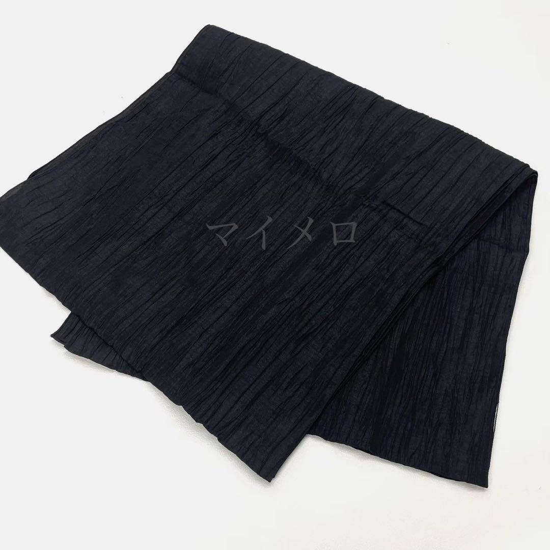 浴衣　綿麻　粋な夏着物　縦縞　黒　兵児帯　プリーツ　2点　0729①