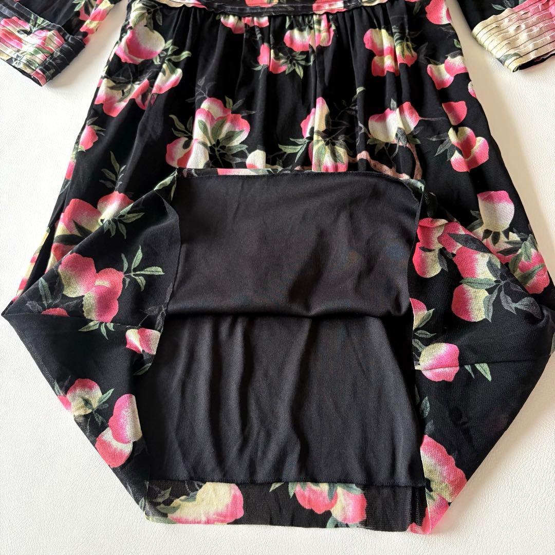 ■美品ヴィヴィアンタムパワーネットＶネック花柄ワンピース着物風ワイドスリーブ