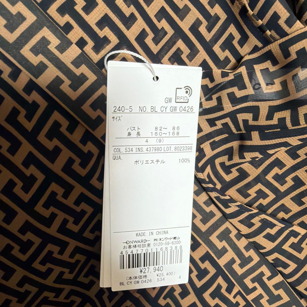 30th ANNIVERSARYモノグラムプリントシフォン バンドカラーブラウス