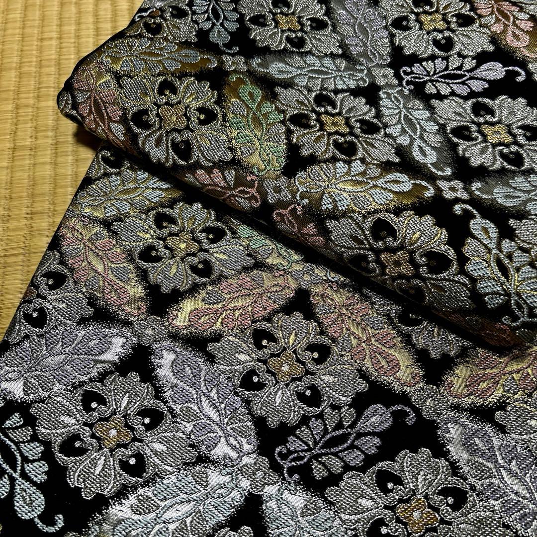 西陣織袋帯未仕立品（株）大光　黒地七宝花菱文　正絹　新品 芯入仕立代込