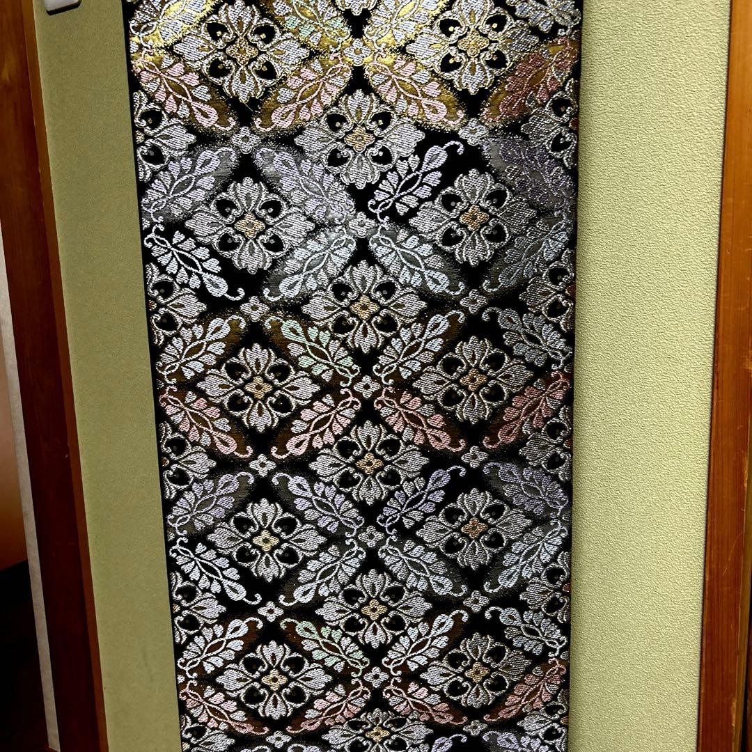 西陣織袋帯未仕立品（株）大光　黒地七宝花菱文　正絹　新品 芯入仕立代込