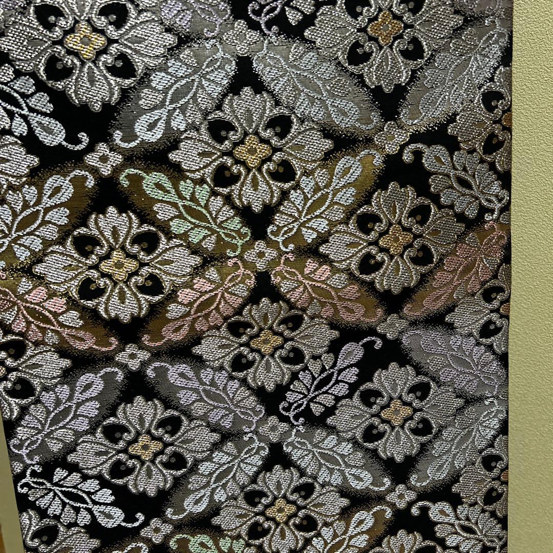西陣織袋帯未仕立品（株）大光　黒地七宝花菱文　正絹　新品 芯入仕立代込
