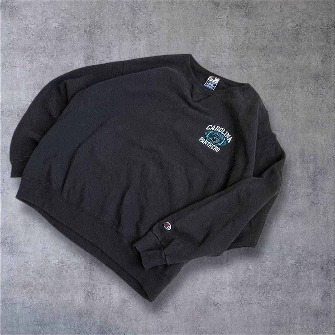 90‘sUSA製　チャンピオンスウェットNFLパンサーズ　前Vガゼット　ネイビー