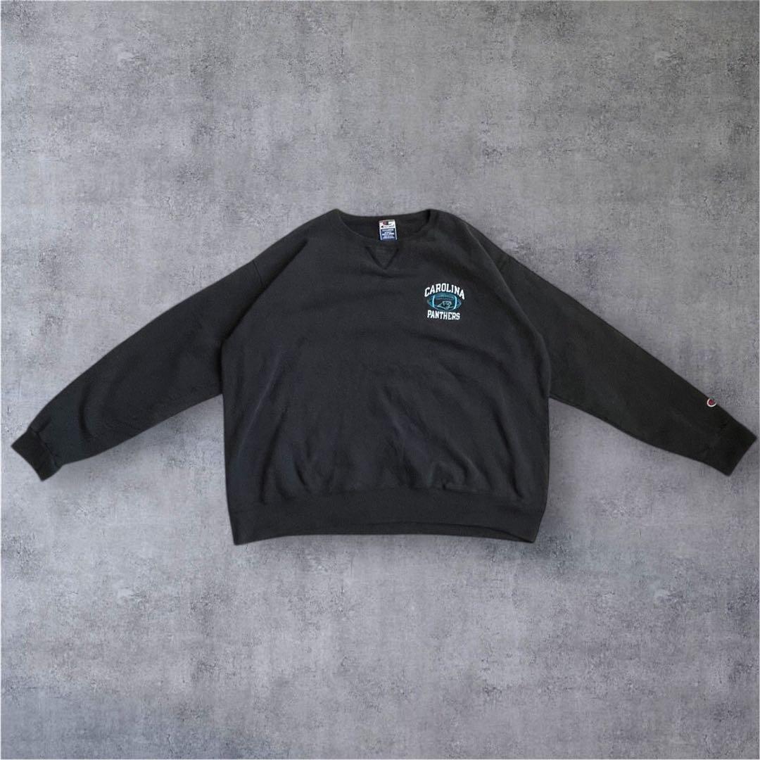 90‘sUSA製　チャンピオンスウェットNFLパンサーズ　前Vガゼット　ネイビー