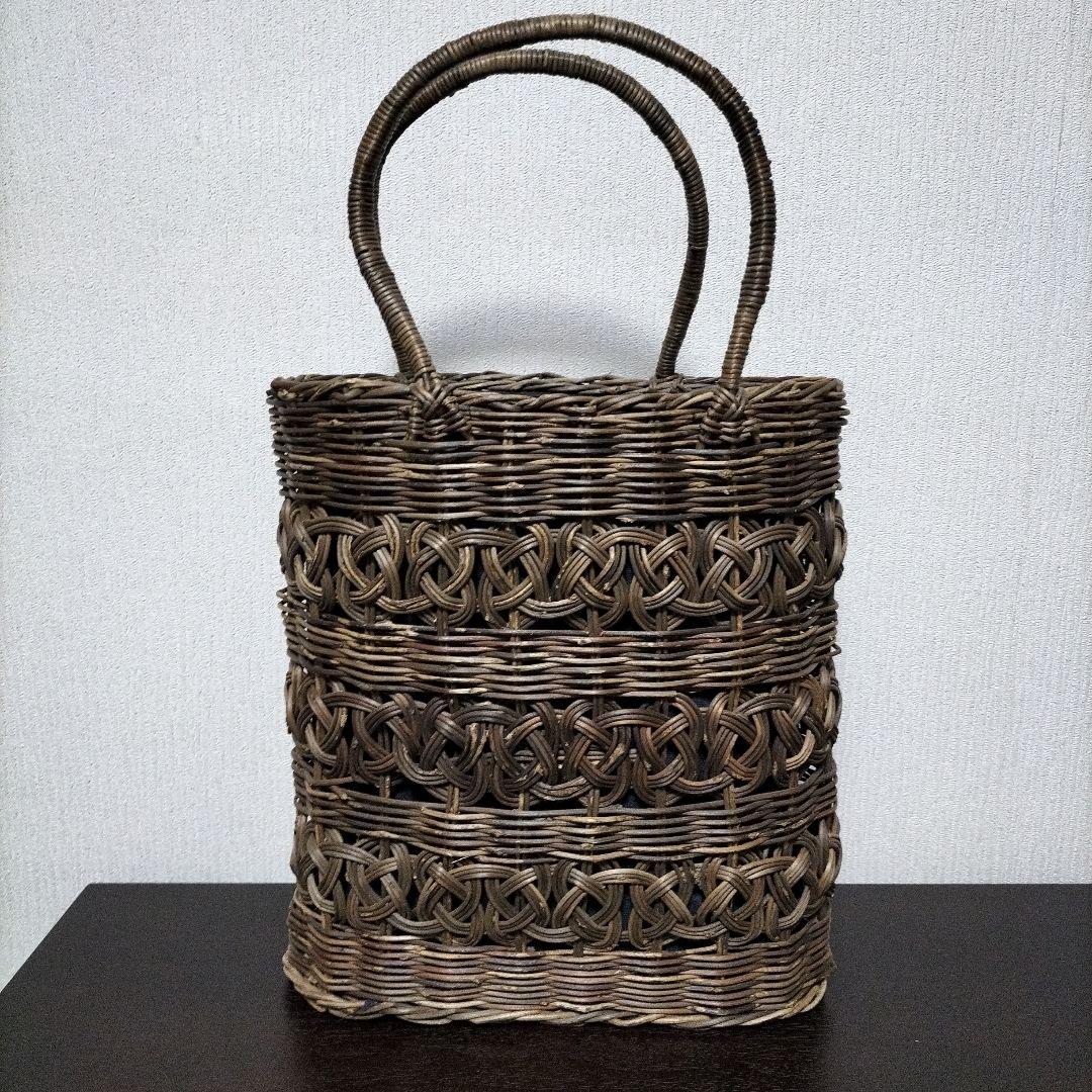 つるかご　巾着付　工芸品　ヴィンテージ　黒葛　くろかずら