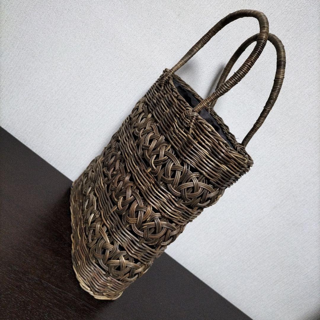 つるかご　巾着付　工芸品　ヴィンテージ　黒葛　くろかずら