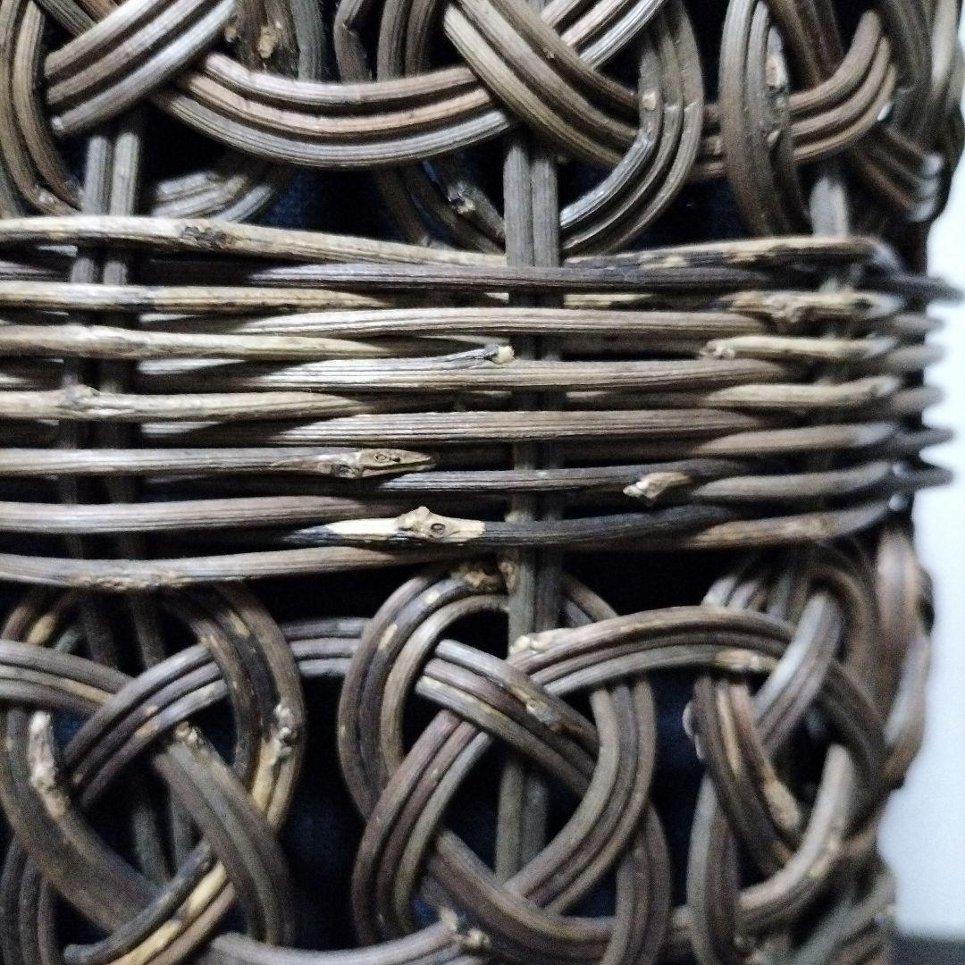 つるかご　巾着付　工芸品　ヴィンテージ　黒葛　くろかずら