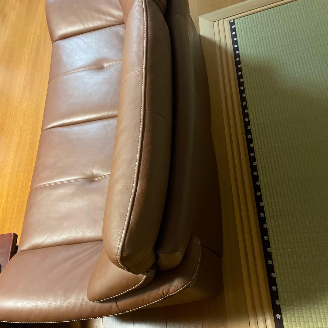 カリモクブラウン皮革2人掛けソファ