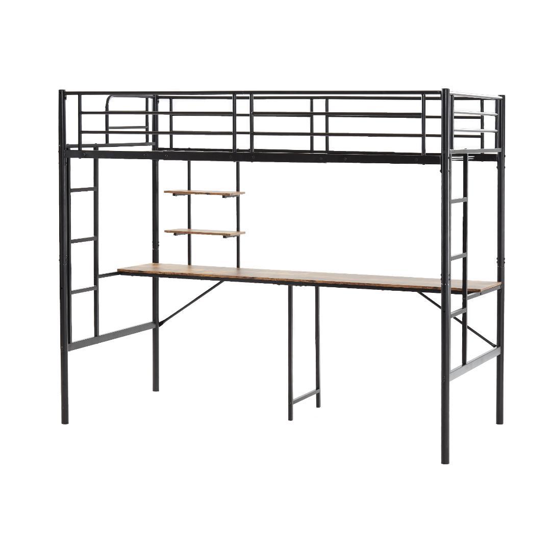 限定価格！新品ロフトベッド（S）デスク付き北欧風 大人ベッド 　BLACK