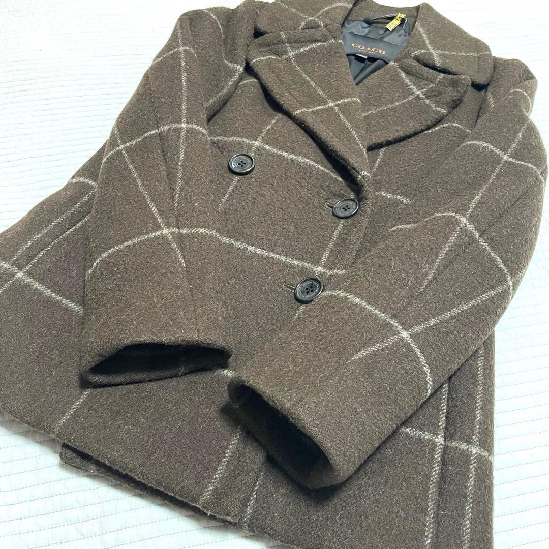 COACH コーチ ウール メルトン Pコート ダブル ウインドウペン　XS