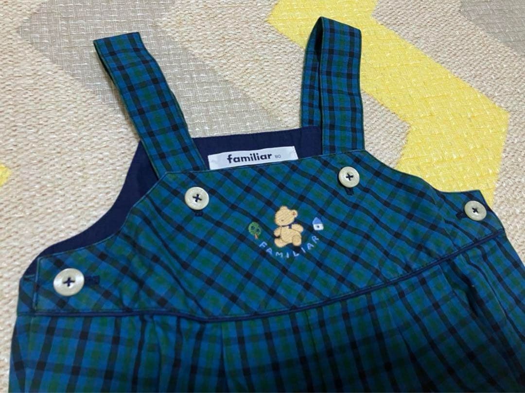 一度使用　ファミリア　チェックオーバーオール　80