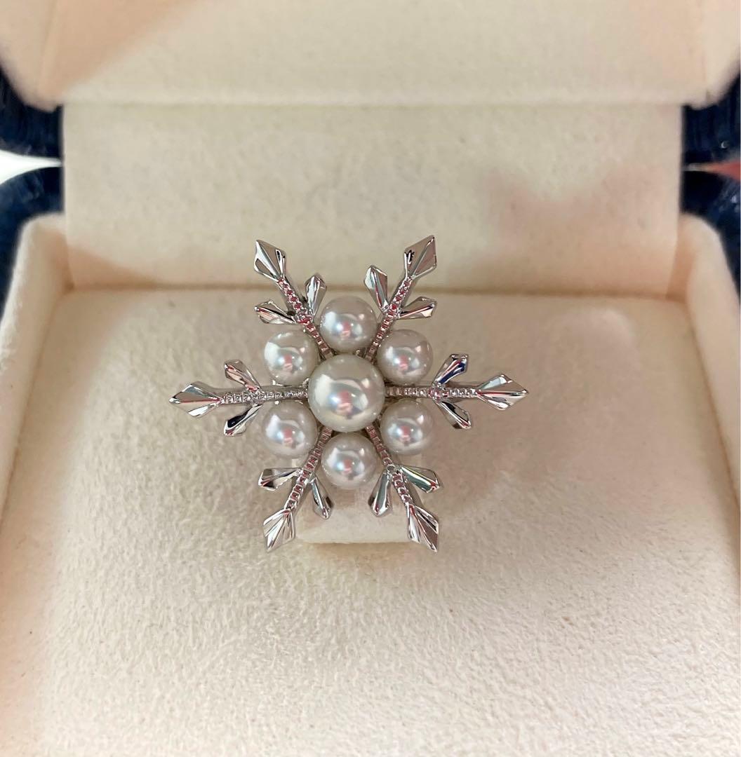 【新品未使用品】ミキモト パール ベビーパール ブローチ 雪 結晶 付属品一式