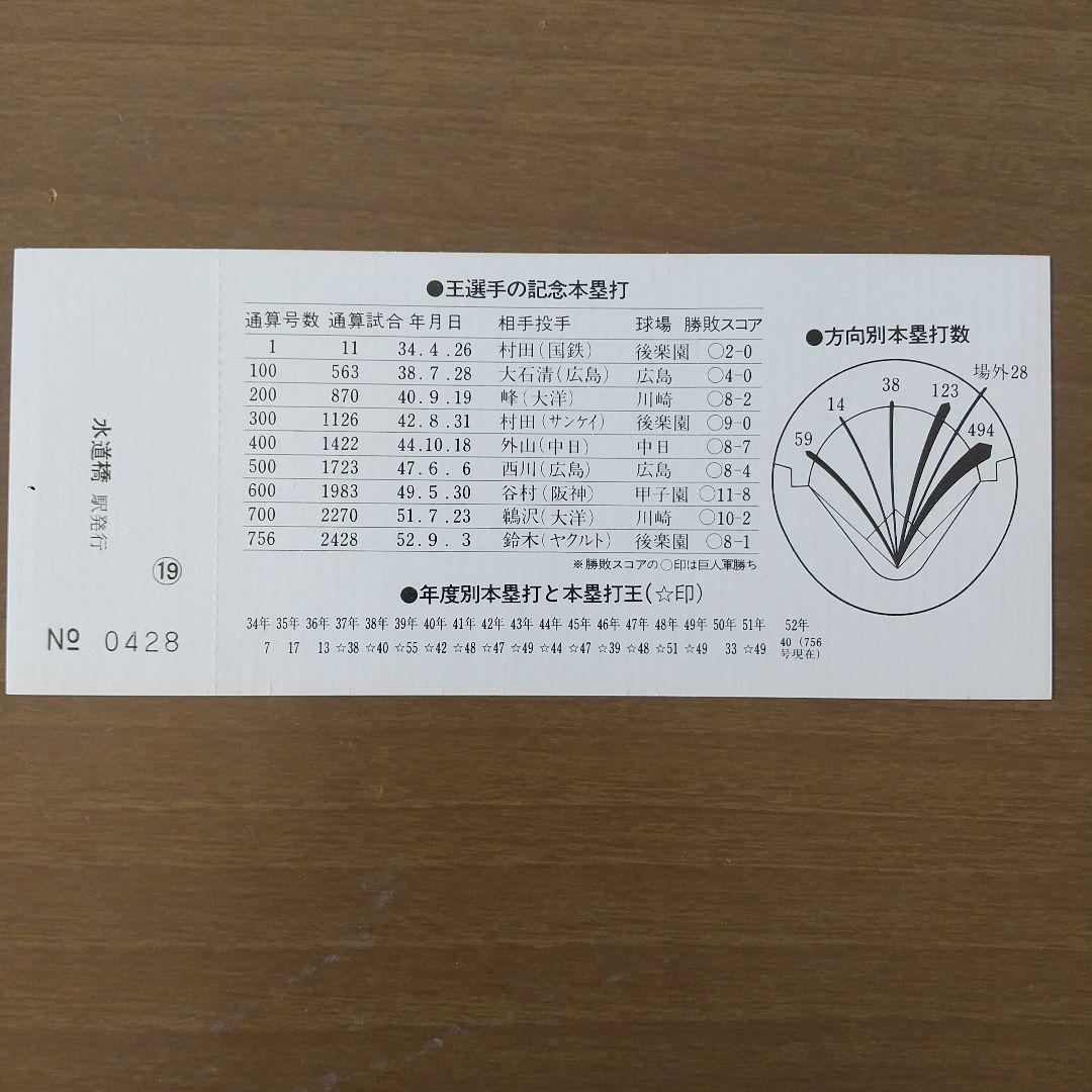 王選手ホームラン世界新達成記念乗車券・入場