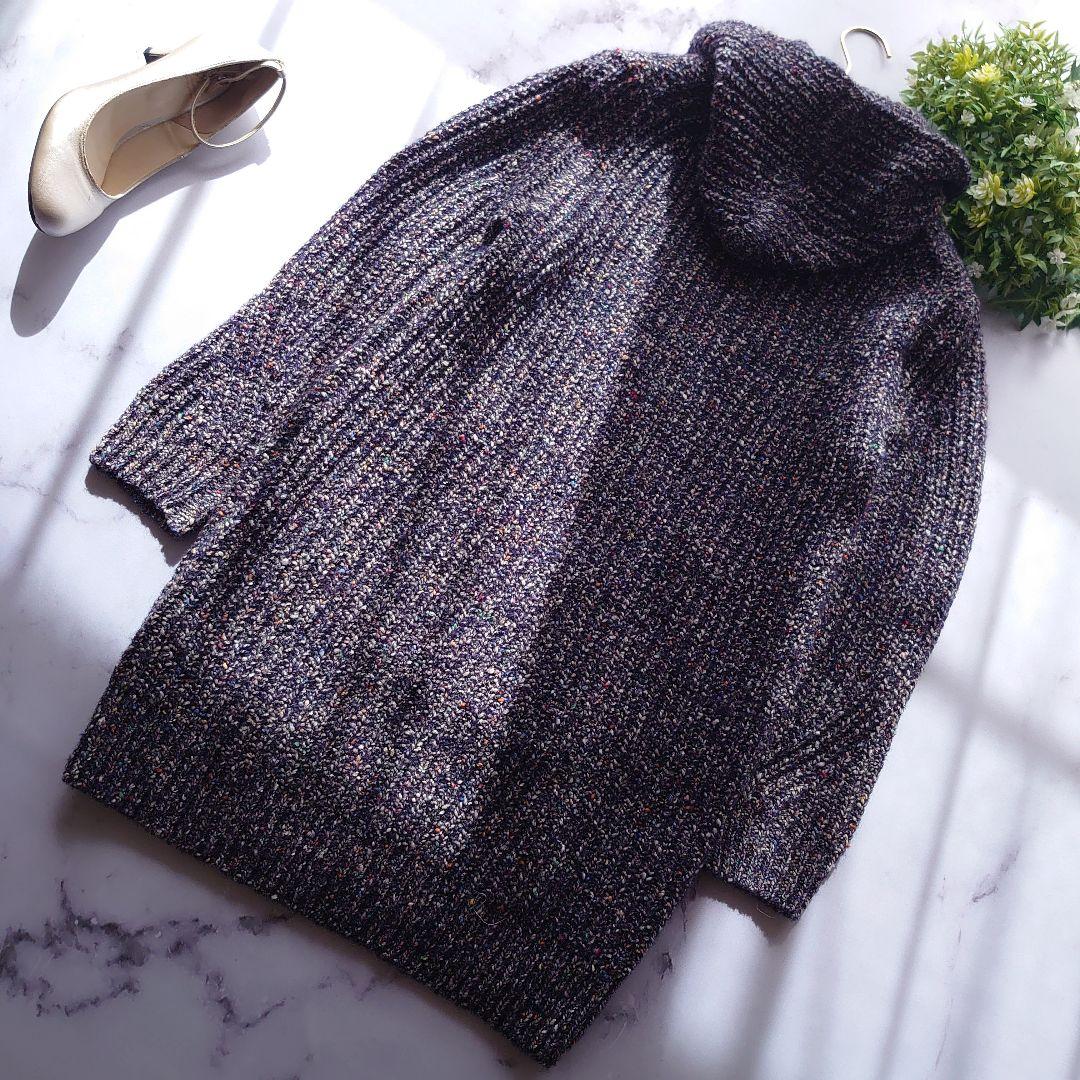 21AW レリアン ロングカーディガン ニット ジップアップ フード 紺 9 M