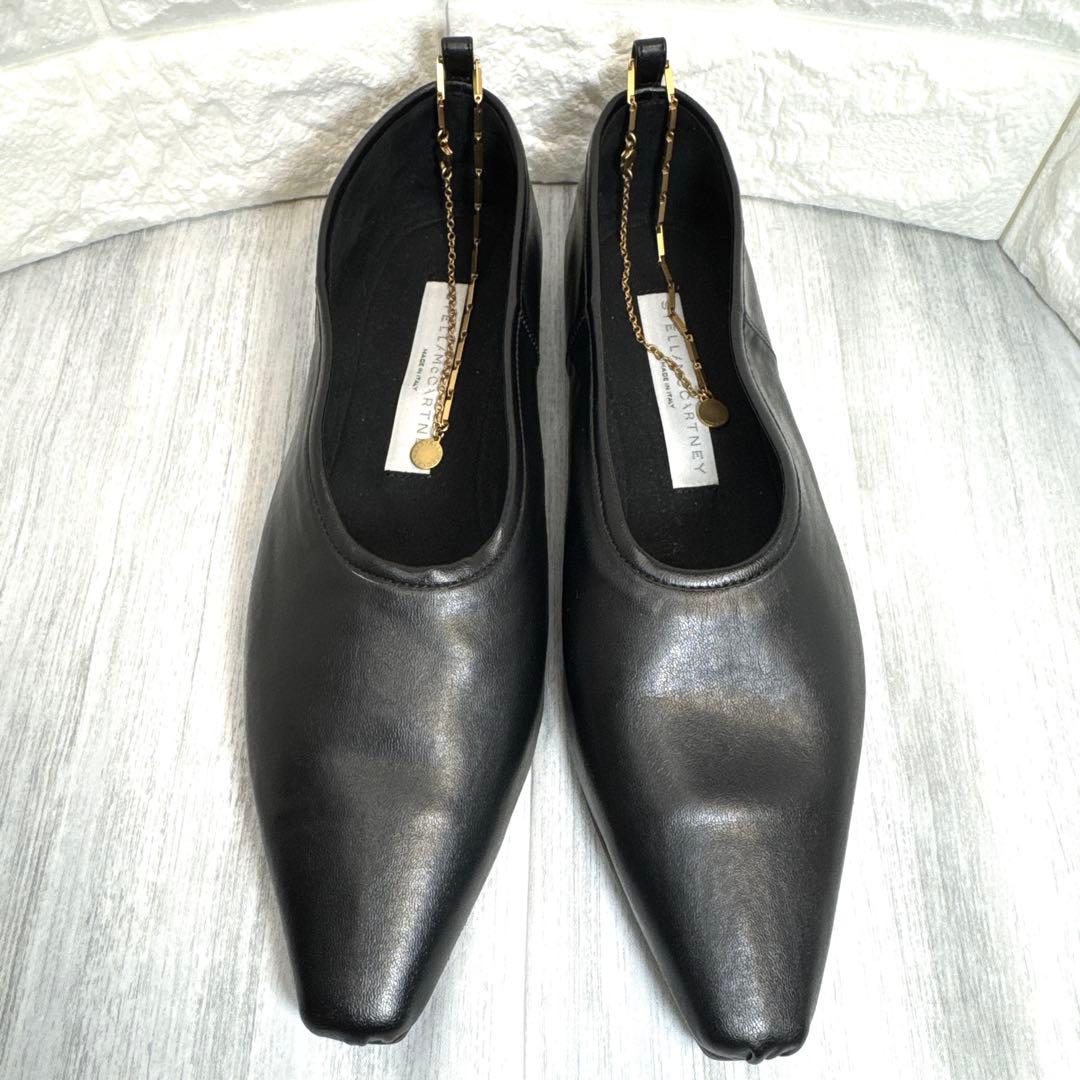 美品⭐️ステラマッカートニー チェーン レザーパンプス ブラック 37 イタリア製
