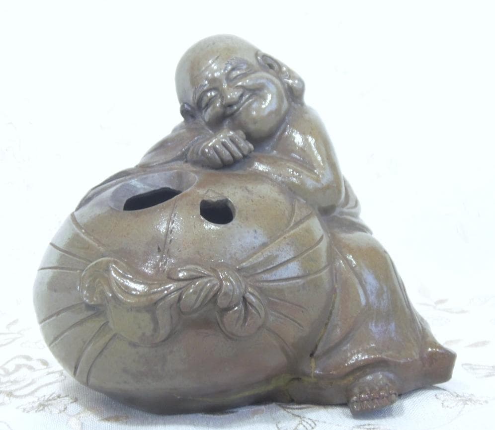 白備前 青備前 香炉 布袋 備前焼 置物 レア古備前・レア備前焼