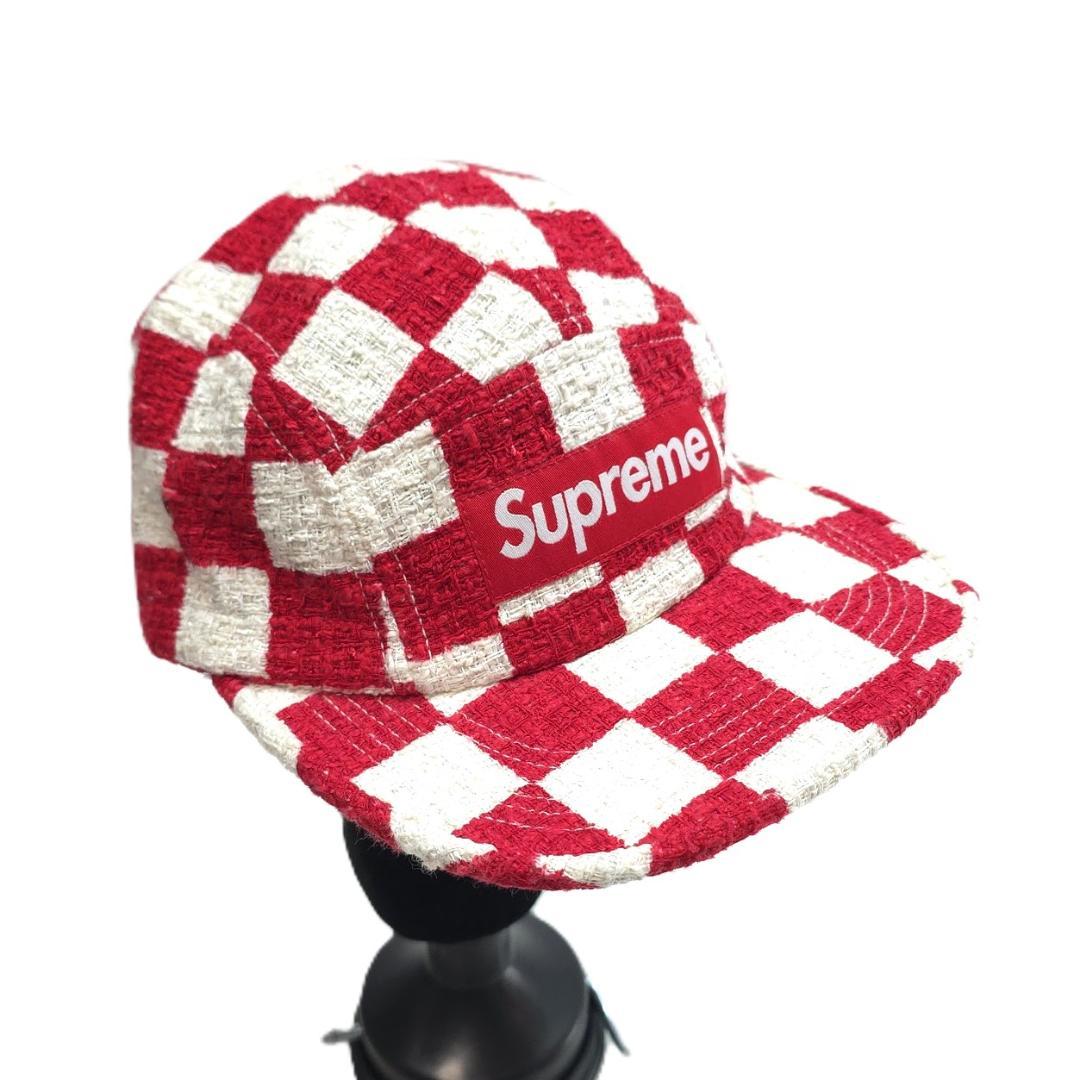 美品【Supreme】 チェッカーボード ツイード キャンプキャップ 赤白
