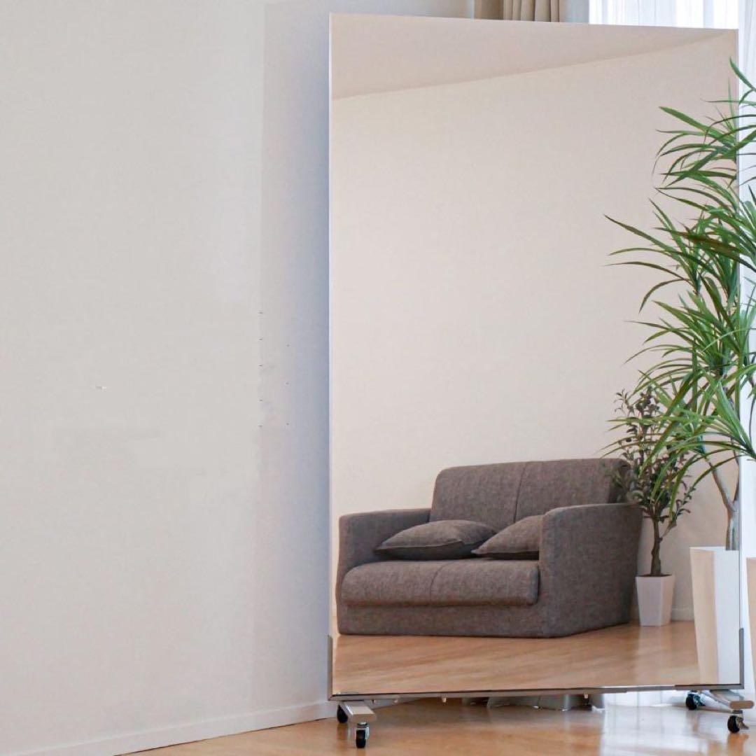 ダンスミラー 割れない鏡 幅100cmｘ160cm キャスター付き　シルバー