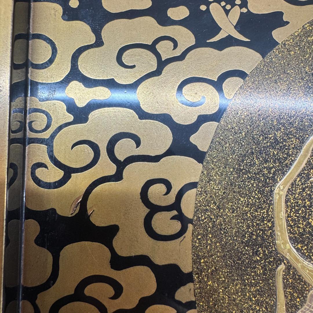 江戸中・後期 重金蒔絵 雲文霊芝様 献菓台 共箱 天然木 漆芸 　縁起