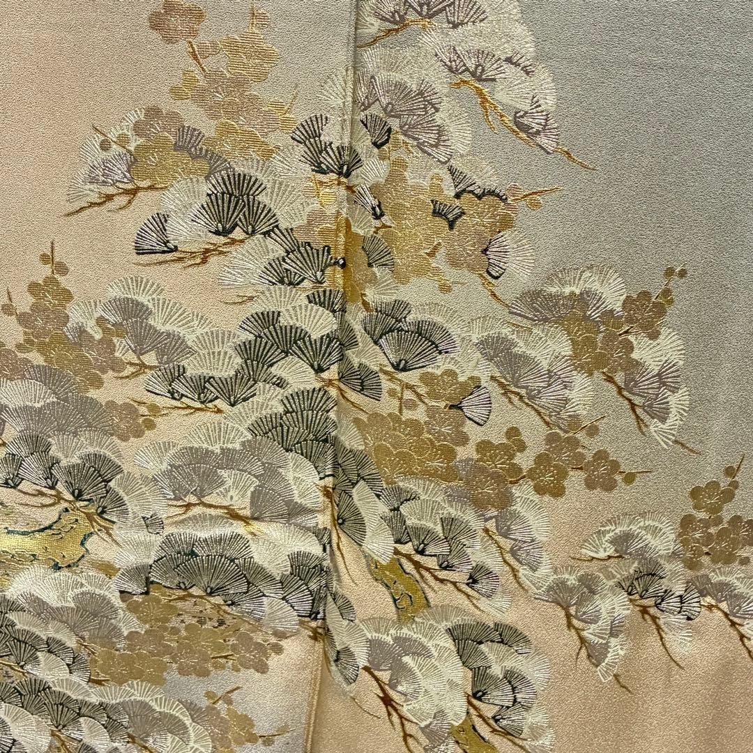 D27 訪問着 笠松 流水 金箔 正絹 着物 袷 極美品