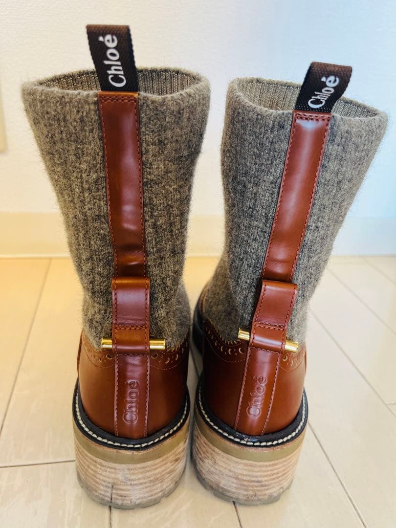 1/25まで【Chloé】クロエブロックヒールレザー&ウールブーツ サイズ38