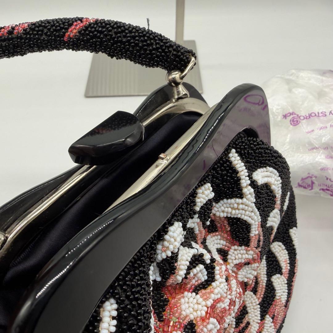 1570 総ビーズ ハンドバッグ 乱菊 黒地 昭和レトロ 和装小物 成人式