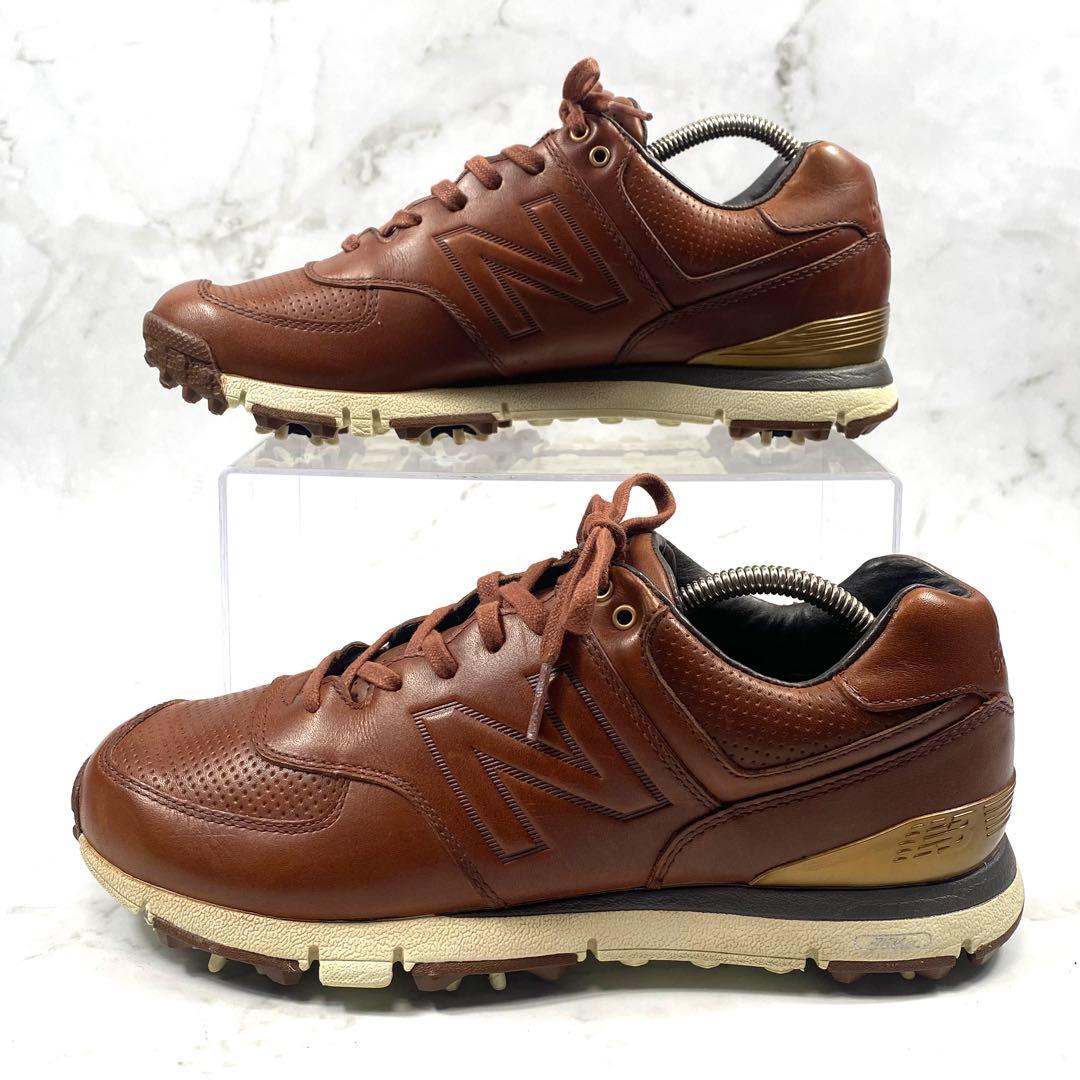 【美品】New Balance ゴルフシューズ ブラウン 天然皮革 24.5