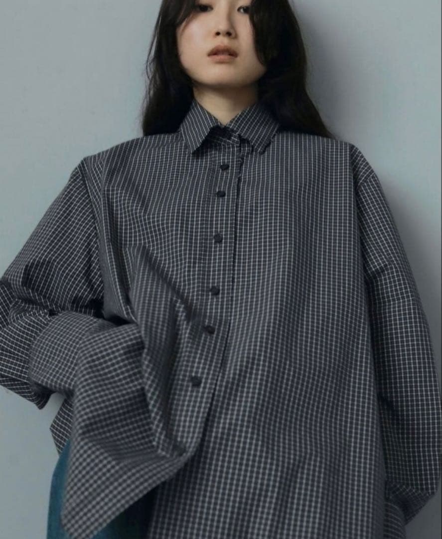 【試着のみ美品】ànuke アンヌーク リボン付きチェック柄シャツ