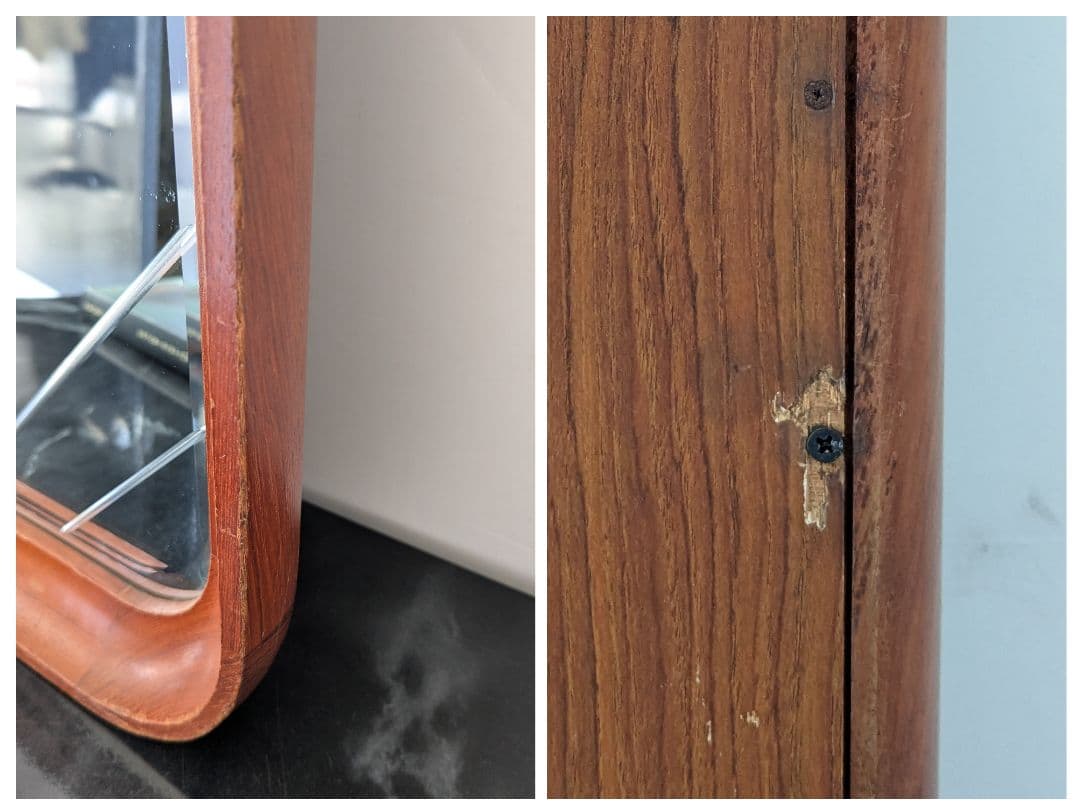 ヴィンテージ ウッドフレーム ミラー 木製 置き鏡 立て掛け鏡 無垢 チーク材