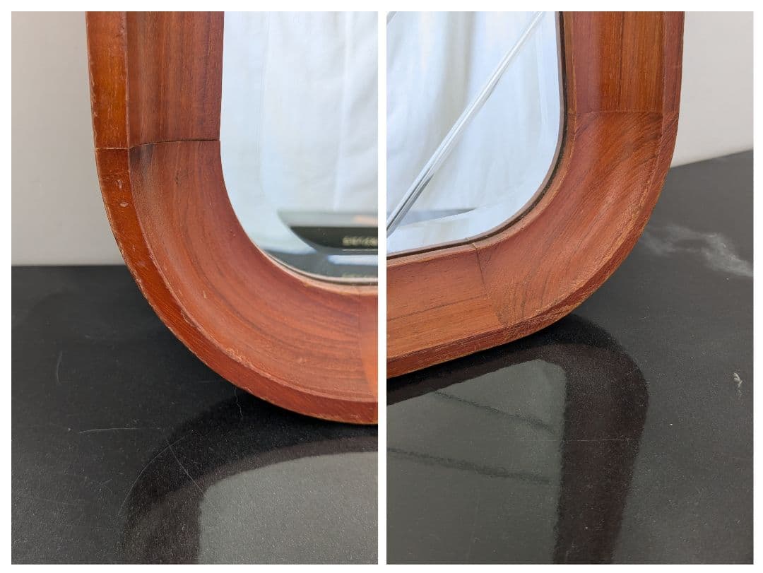 ヴィンテージ ウッドフレーム ミラー 木製 置き鏡 立て掛け鏡 無垢 チーク材