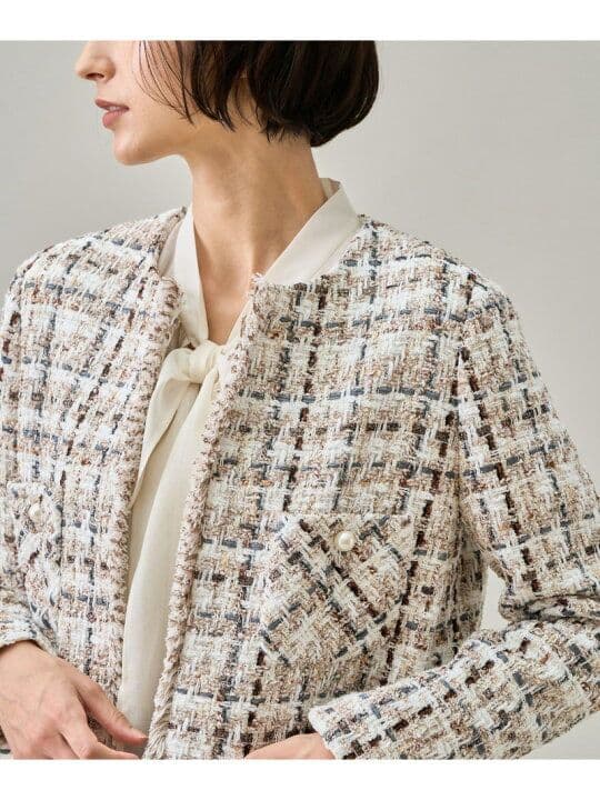 ANAYI ラメスラブツイードロング　ジャケット