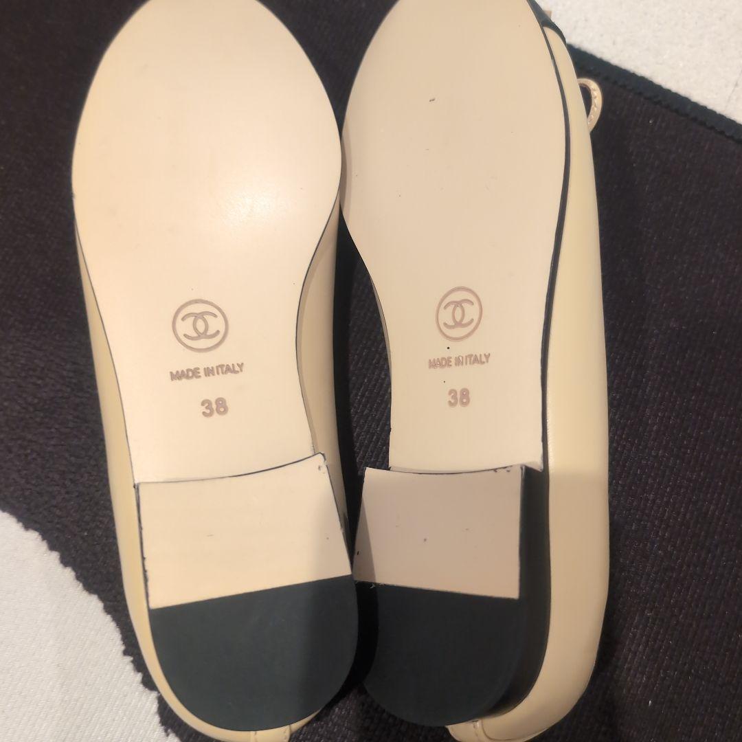 ベージュ ブラック リボン フラットシューズ バレーシューズ