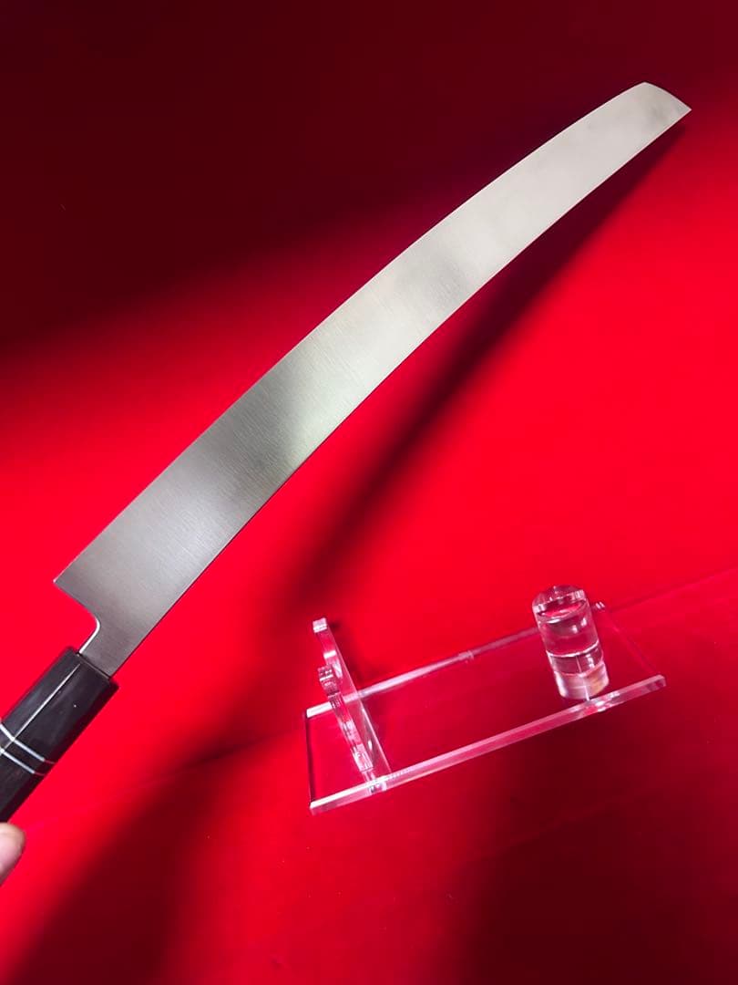 包丁　マグロ包丁　先丸　尺三　鬼反り　鏡面仕上げ　切味抜群　箱付　未使用品