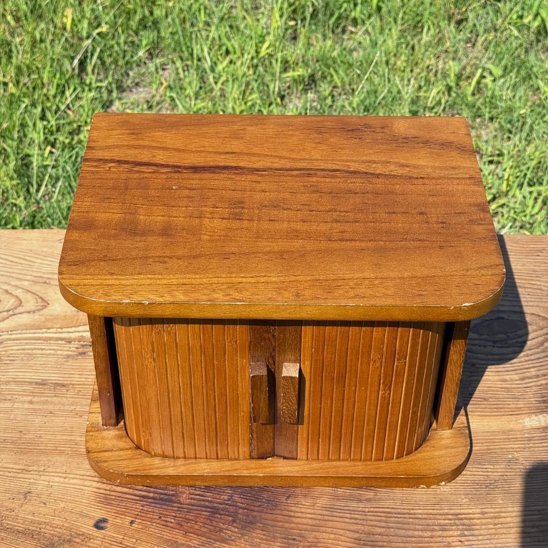ビンテージ　蛇腹シャッター　ウッドボックス　卓上小物入れ