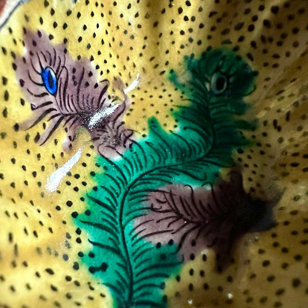 【希少】　古九谷　吉田屋窯　孔雀の羽　角福　豆鉢　五客　小皿　豆皿　再興九谷