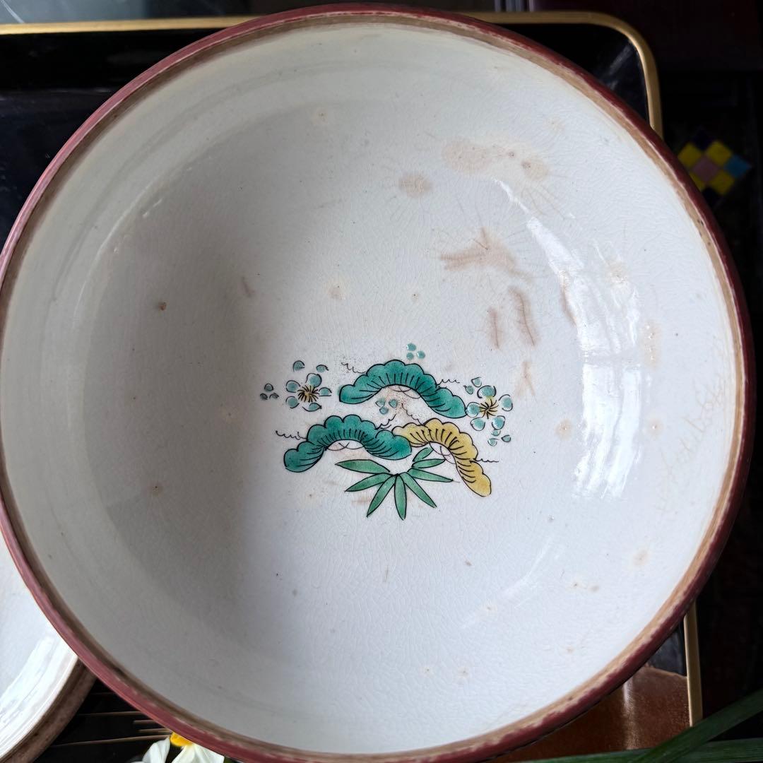 T様へ感謝お嫁入り‼️九谷焼KUTANI あじさい❌鶴❌松　蓋もの食籠作り置き