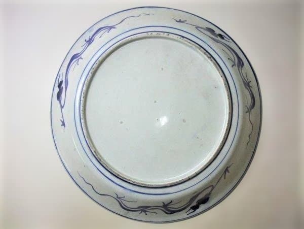 古伊万里 染付 富士に鷹 大皿 ベロ藍 40.5cm 骨董 古美術