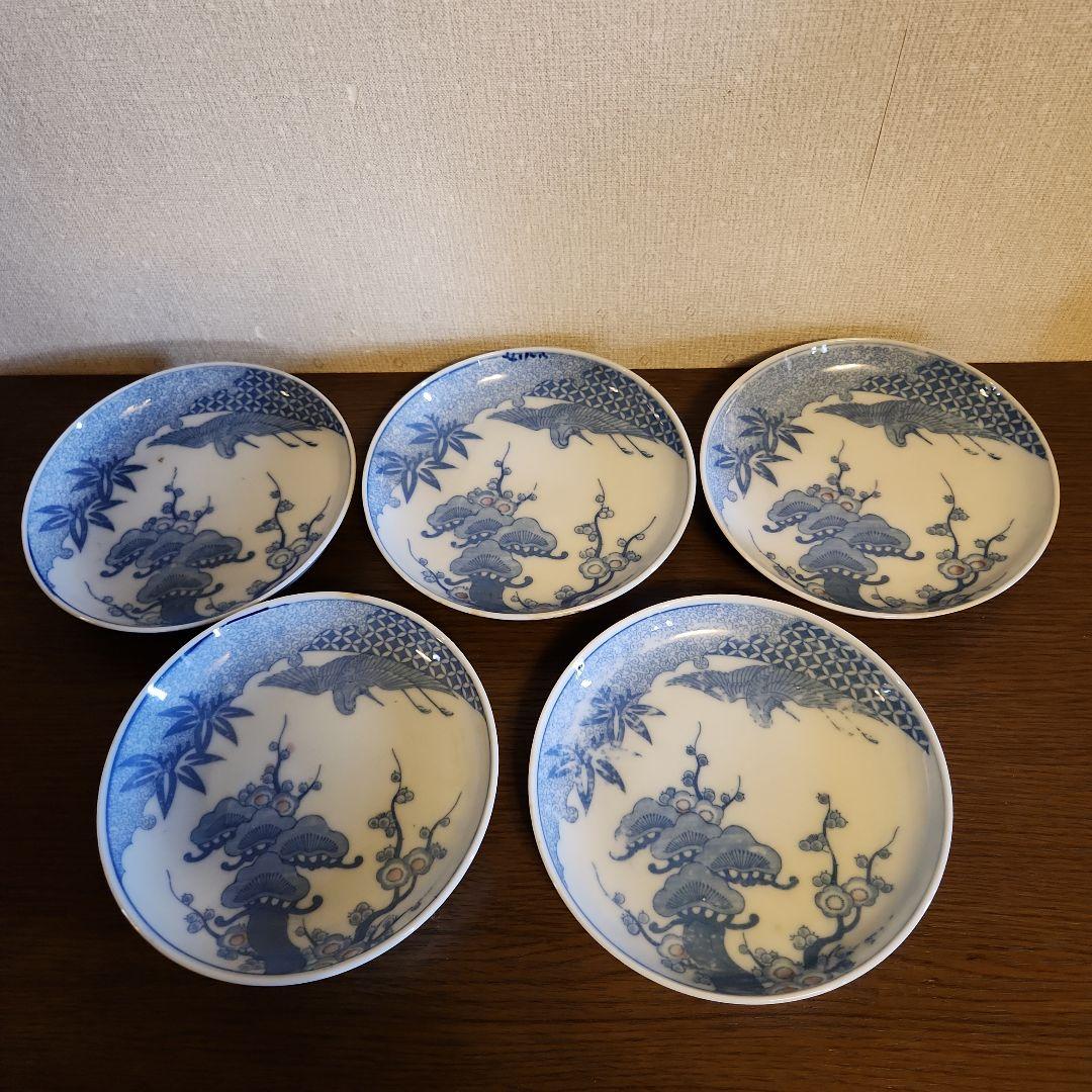 古伊万里　染付　印判　膾皿　5客セット　骨董品　伊万里焼