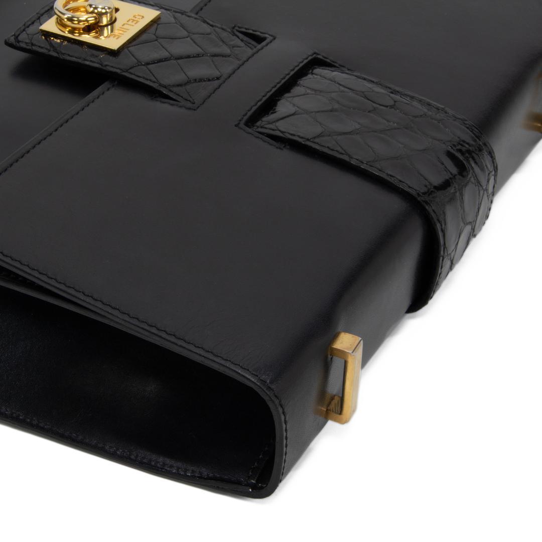 本物 セリーヌ ショルダーバッグ レディース クロコ型押し 黒 斜め掛け ロゴ