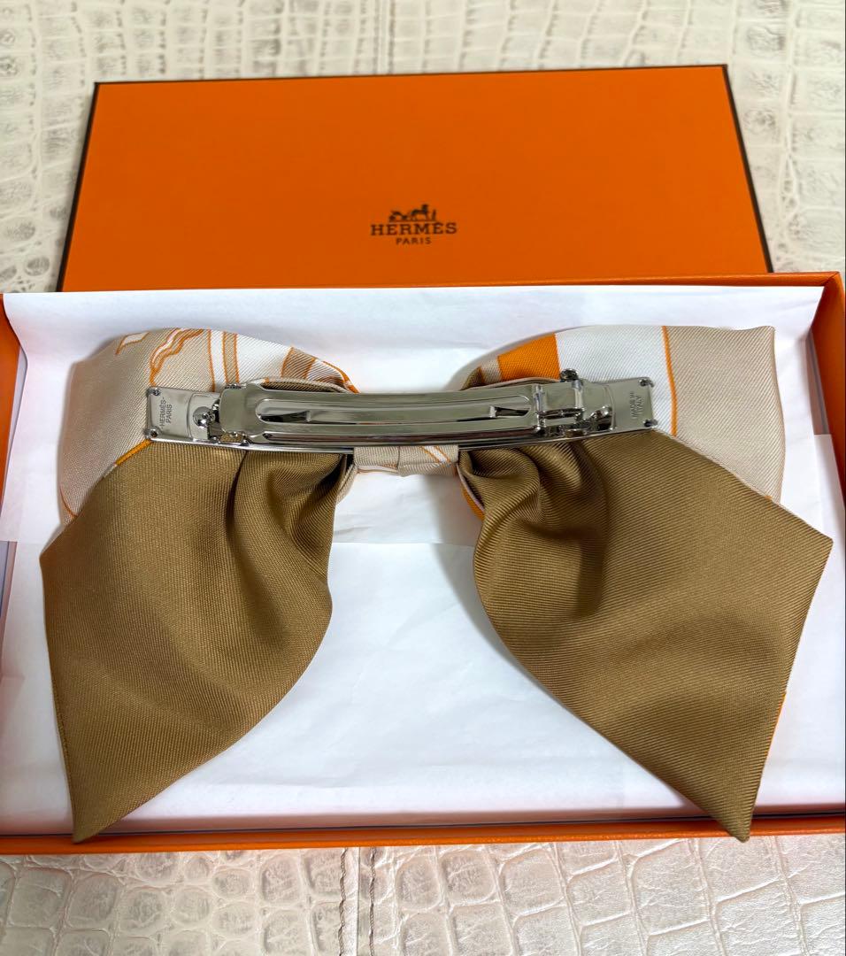 エルメス　HERMES オレンジ　リボンバレッタ