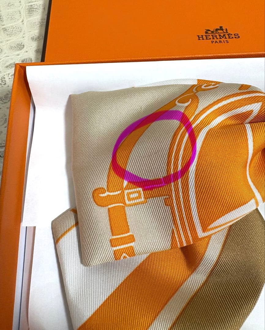 エルメス　HERMES オレンジ　リボンバレッタ