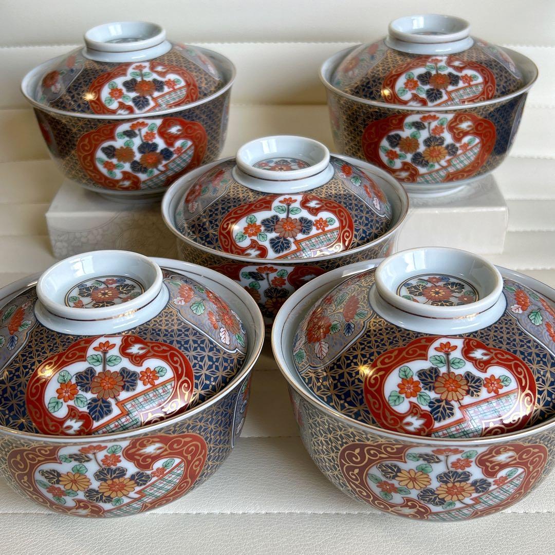 前畑陶器　庫山窯　蓋付きどんぶり揃　5客セット　丼ぶり　色絵　金彩古伊万里　浪漫