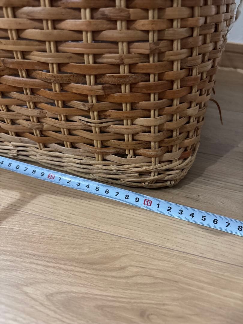 籐製オーバル型フタ付きバスケット　カゴ　収納　大型　内布付き