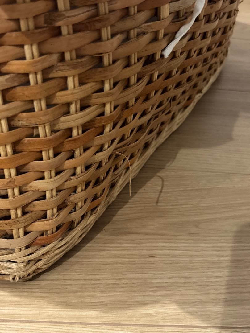 籐製オーバル型フタ付きバスケット　カゴ　収納　大型　内布付き