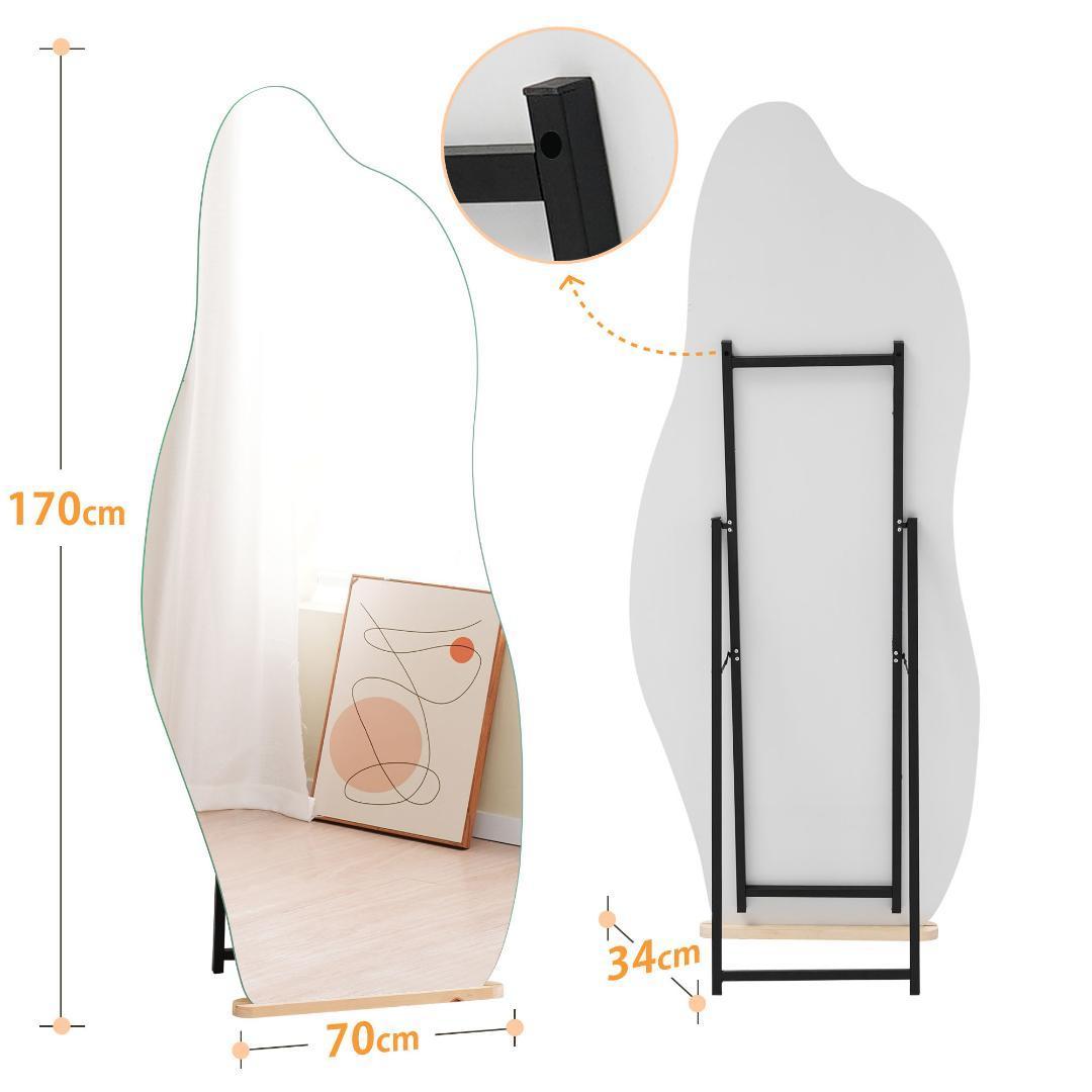 全身鏡姿見鏡スタンドミラー ノンフレームイレギュラミラー立てかけ姿見鏡大型木製台