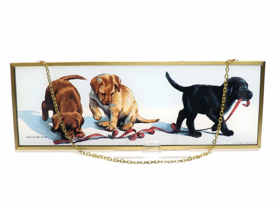 エイミー・ブラッケンベリー 赤いテープの子犬たち ヴィンテージステンドグラス