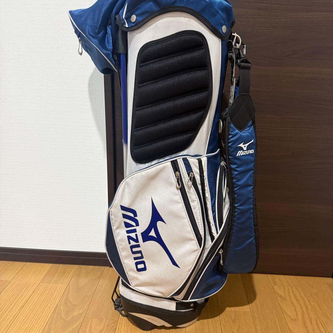 Mizuno スタンド式 キャディバッグ ゴルフバッグ 青/白