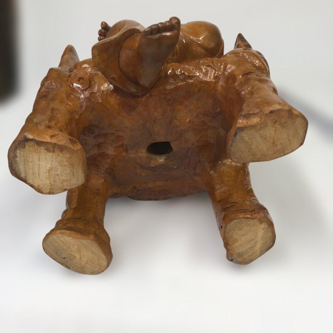 中国美術￼ 一刀彫木彫り、縁起物布袋さん￼